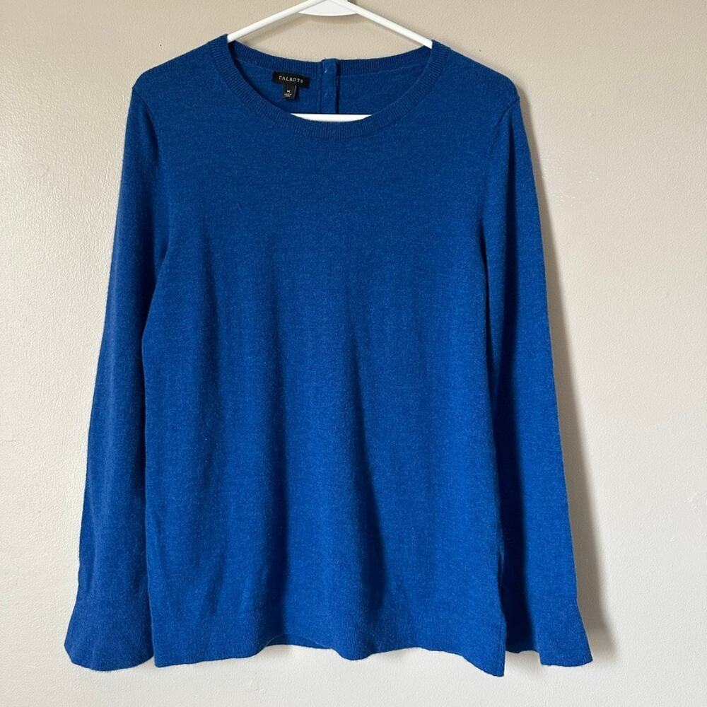 Talbots Sweater Womens MEDIUM Lambswool Blend Pullover Preppy Academic Twee Blue